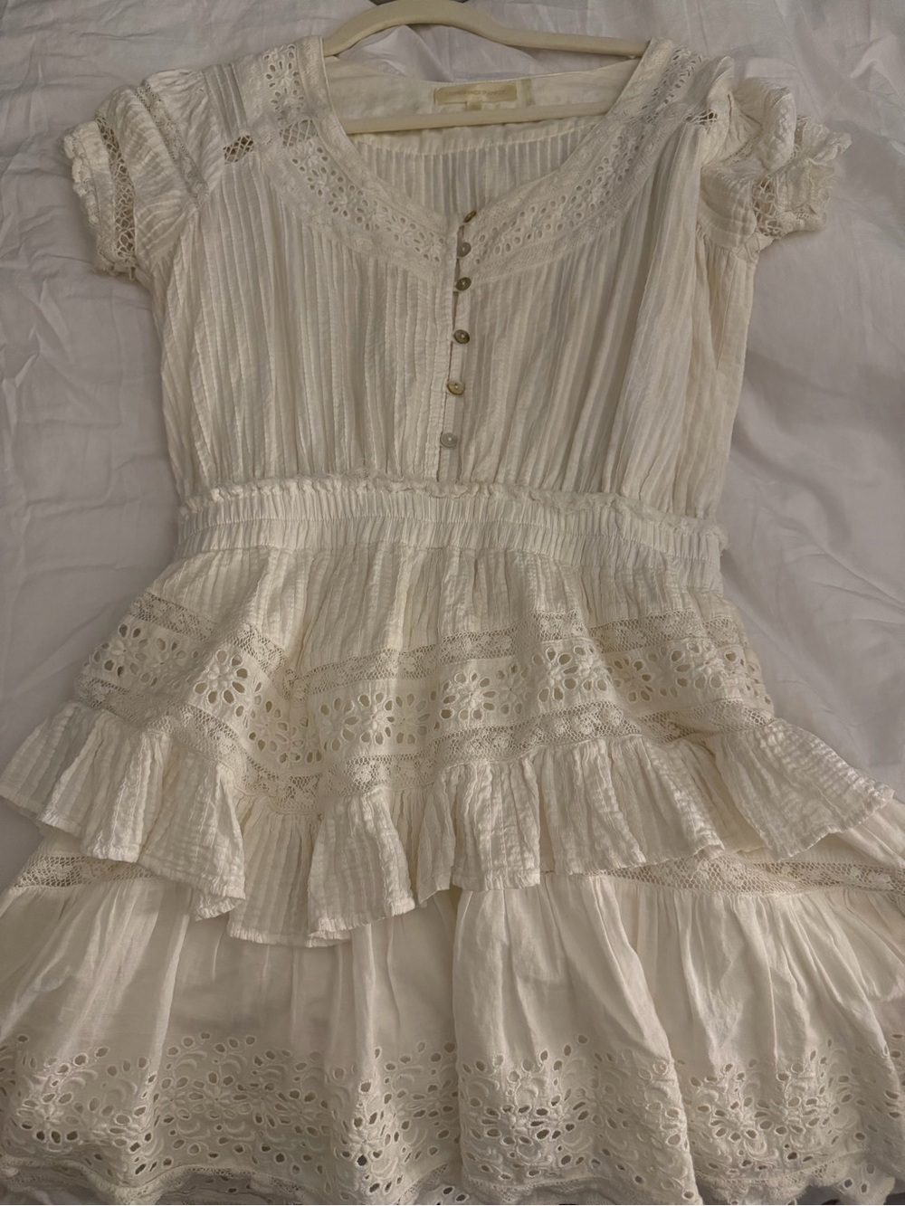 LoveShackFancy Cream Eyelet Ruffled Mini Dress - Picture 5 of 5